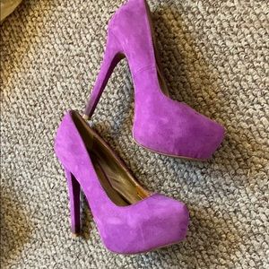 Purple velvet like heels